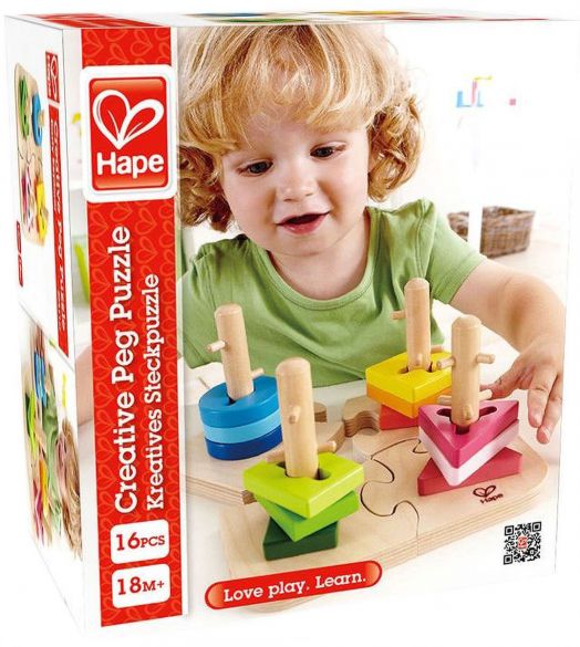 Дървен пъзел Hape с фигури за нанизване