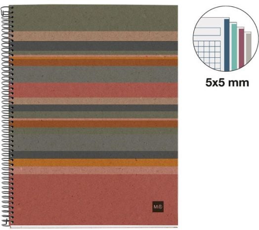 Тетрадка Miquelrius Recycled Ecolines А4 със спирала, 120 листа на малки квадратчета