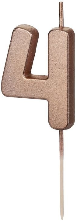 Свещ за рожден ден PartyDeco - Цифра 4, розово злато