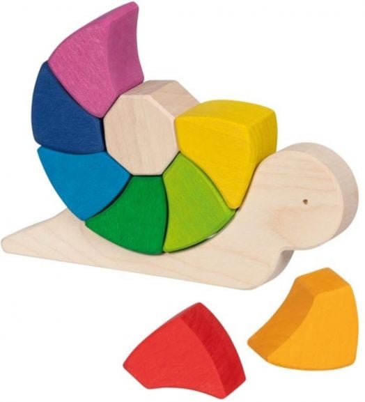 Дървен пъзел и блокчета Goki - охлюв