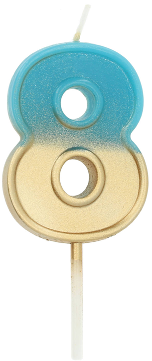 Свещ за рожден ден Folat - Цифра 8, синя и златна