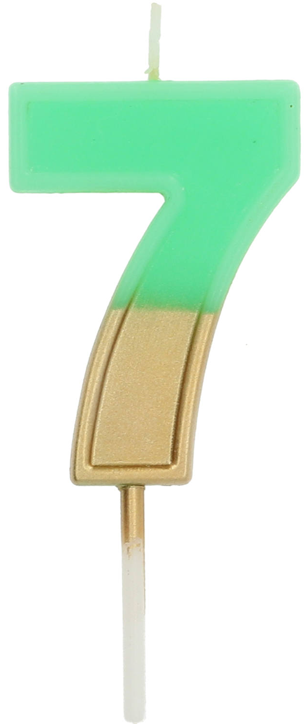 Свещ за рожден ден Folat - Цифра 7, зелена и златна