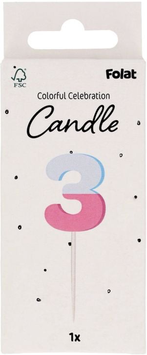 Свещ за рожден ден Folat Stripetastic - Цифра 3