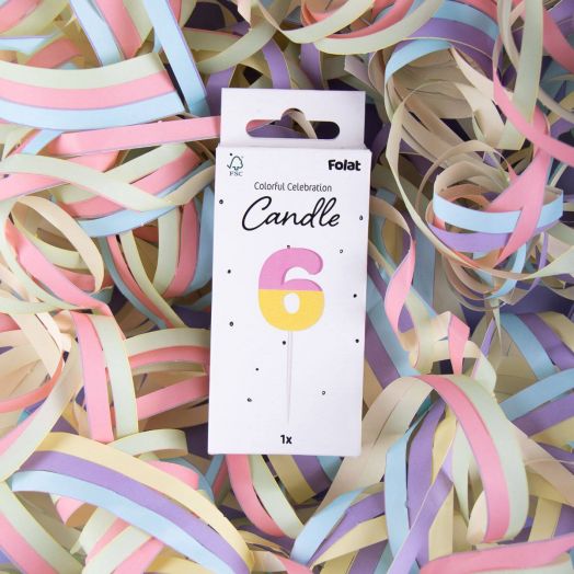 Свещ за рожден ден Folat Stripetastic - Цифра 6
