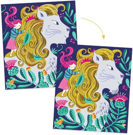 Творчески комплект Djeco: Направи си митични същества с цветни камъчета