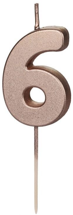 Свещ за рожден ден PartyDeco - Цифра 6, розово злато
