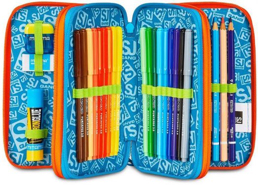 Ученически несесер Seven SJ Gang Tinypatch с три отделения, пълен