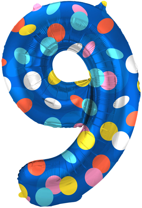 Фолиев балон Folat - Цифра 9, цветни точки, 86 см.