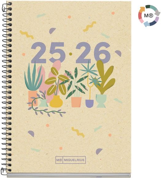 Тефтер - органайзер Miquelrius Eco Plants от септември 2025 до юни 2026 г., ден на страница
