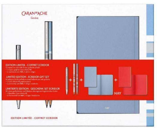 Комплект Caran d'Ache - химикалка Ecridor, моливи и тефтерчета