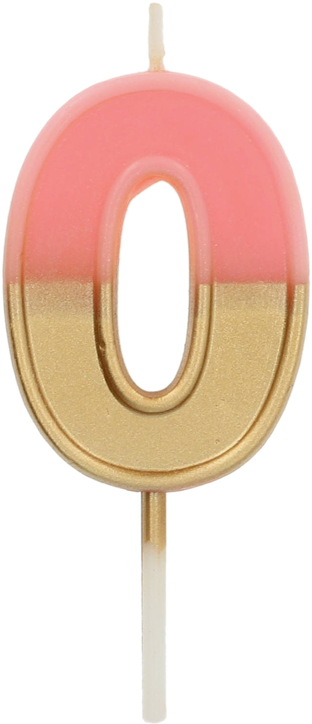 Свещ за рожден ден Folat - Цифра 0, розова и златна