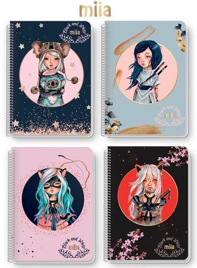 Бележник със спирала Black & White Miia, 80 листа с широки редове