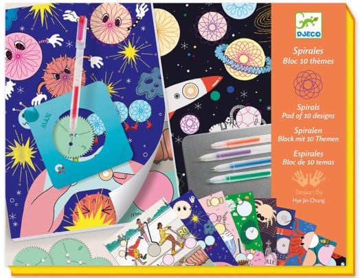 Творчески комплект Djeco - Рисуване със спирали, 10 дизайна