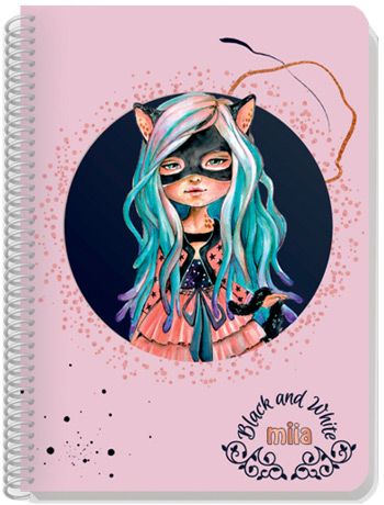 Тетрадка Black & White Miia А5 със спирала, 120 листа - широки редове