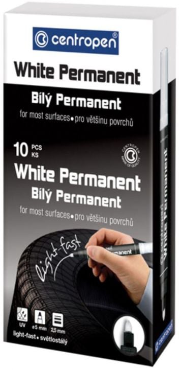 Перманентен маркер Centropen, За тъмни повърхности - Бял цвят, 2.50 мм.
