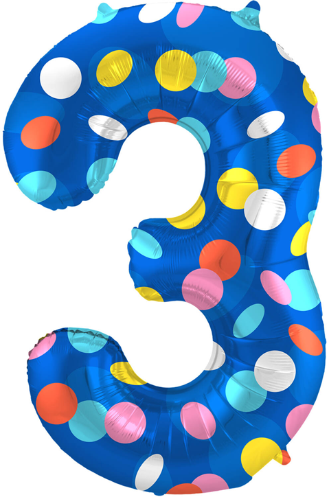 Фолиев балон Folat - Цифра 3, цветни точки, 86 см.