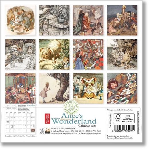 Мини стенен календар Alice's Adventures in Wonderland, 2026 година