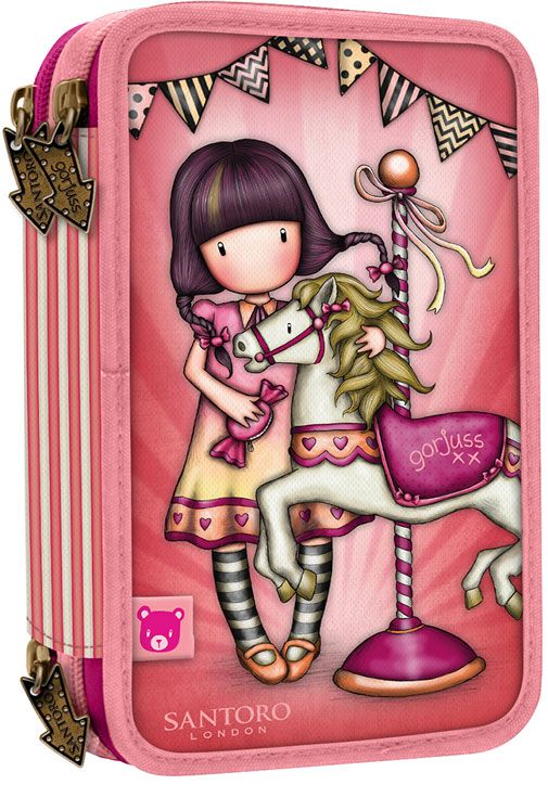 Ученически несесер Gorjuss Carousel с три отделения, пълен