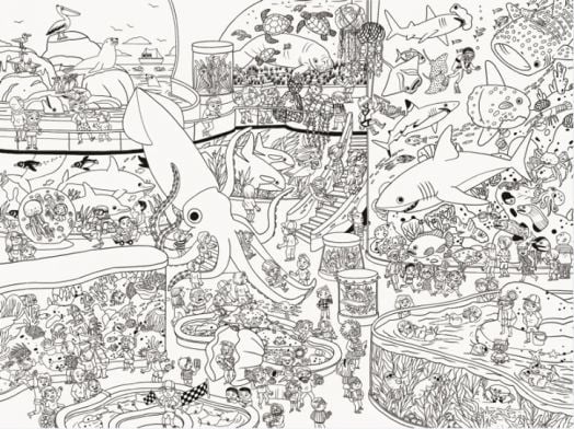 Гигантски плакат за оцветяване Crocodile Creek - Ден в аквариума