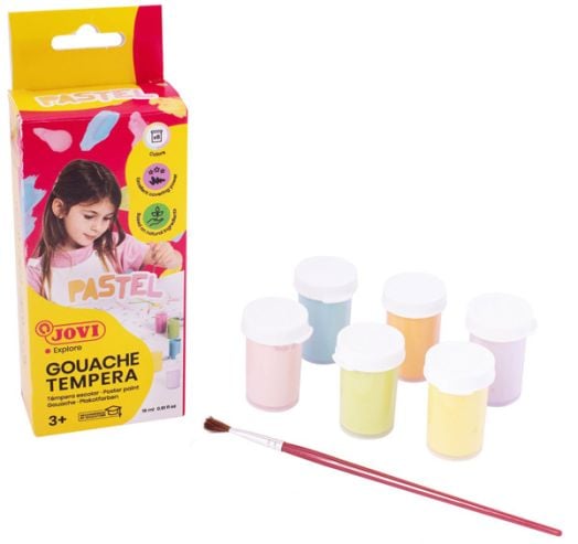 Темперни бои Jovi, 6 пастелни цвята + четка за рисуване
