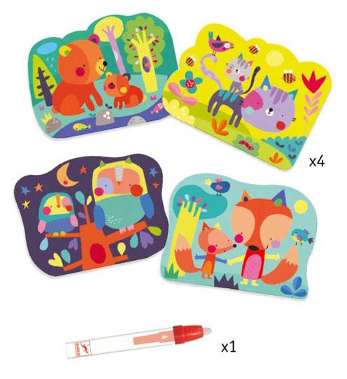 Комплект за оцветяване с вода Djeco - Hidden in the Woods