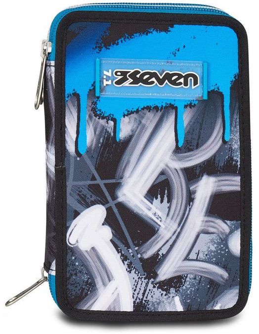 Ученически несесер Seven Quick Graffiti с три отделения, пълен