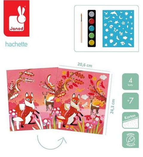 Творчески комплект Janod - 4 сезона за оцветяване с перлени бои