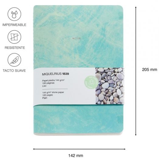 Тефтер Miquelrius Stone Paper Green А5, 100 нелинирани страници