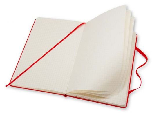 Червен тефтер Moleskine с твърди корици, страници на квадратчета