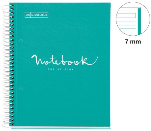 Тетрадка Miquelrius Emotions А5 със спирала, 80 листа на широки редове, тюркоаз