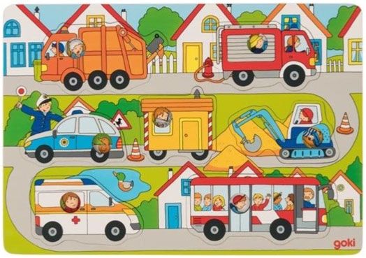 Дървен пъзел Goki - На улицата, с фон