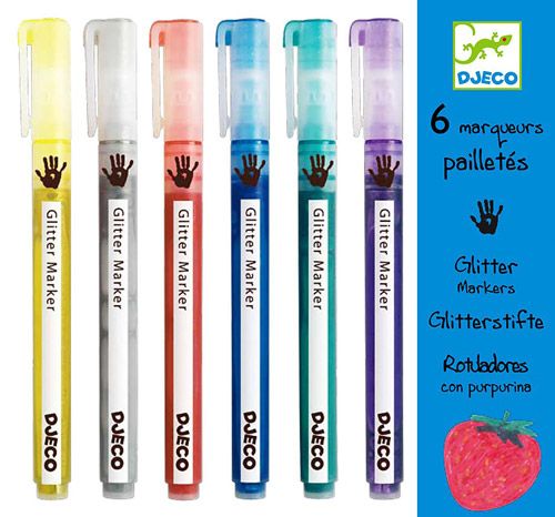 Комплект блестящи маркери Djeco, 6 цвята