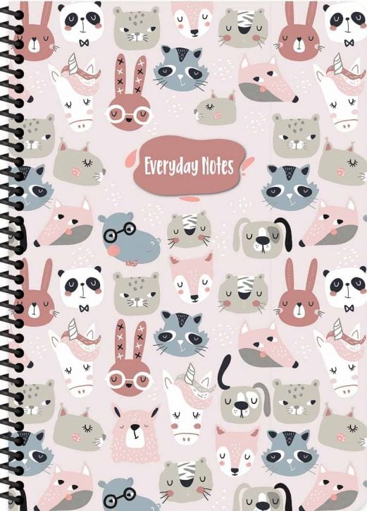 Тетрадка Keskin Color Animal Friends A4, 80 листа с широки редове, асортимент