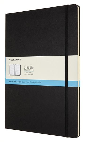 Черен тефтер Moleskine Classic Black в размер A4 с твърди корици и листа на точки