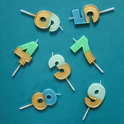 Свещ за рожден ден Folat - Цифра 3, светлосиня и златна