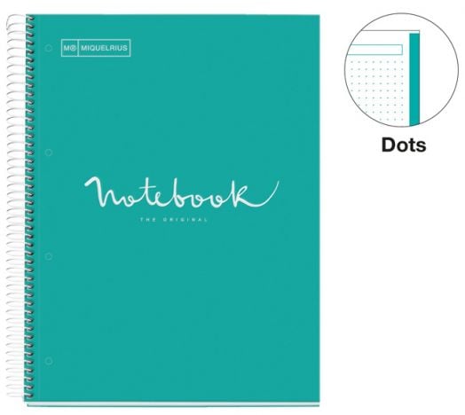 Тетрадка Miquelrius Emotions A4 със спирала, 80 листа на точки, тюркоаз