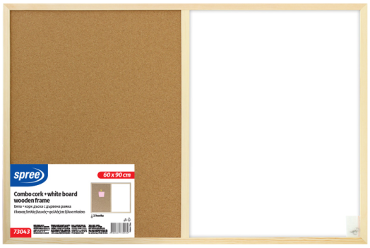 Бяла и корк дъска с дървена рамка Spree, 60 x 90 см.