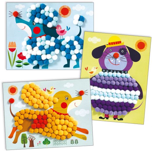 Направи сам колажи с помпони Djeco - Кучета