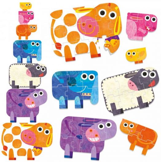 Погресивен пъзел Headu Ecoplay - Животните във фермата