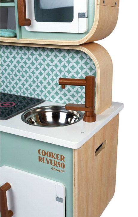 Детски комплект Janod - Двустранна дървена кухня