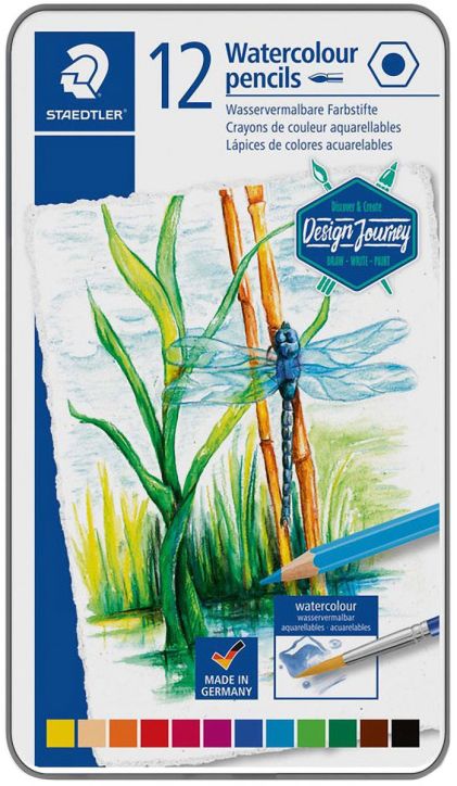 Комплект акварелни моливи в метална кутия Staedtler Design Journey, 12 цвята