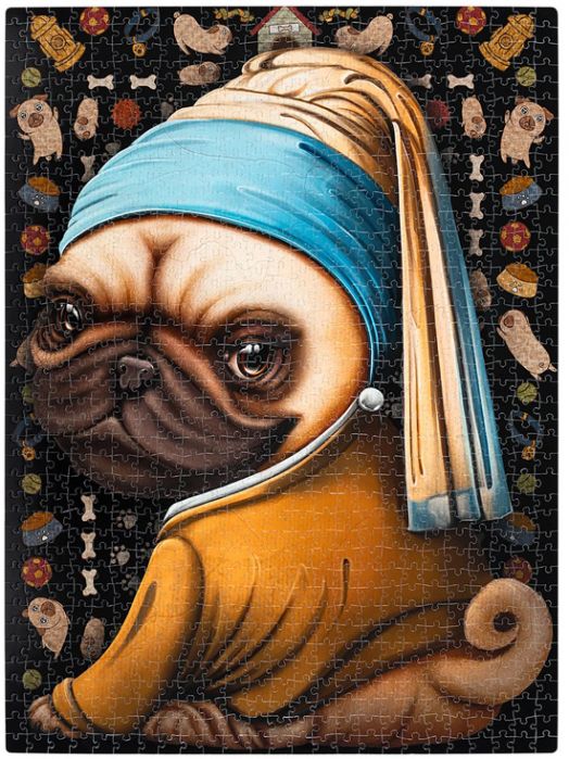 Пъзел Експлодиращи Котета - Pug With a Pearl Earring, 1000 части