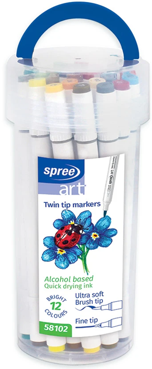 Двувърхи маркери Spree - Art Soft Brush, 12 цвята