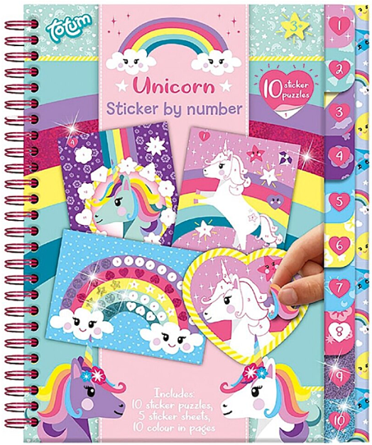 Книжка със стикери Totum - Подреждане по номера, Еднорог