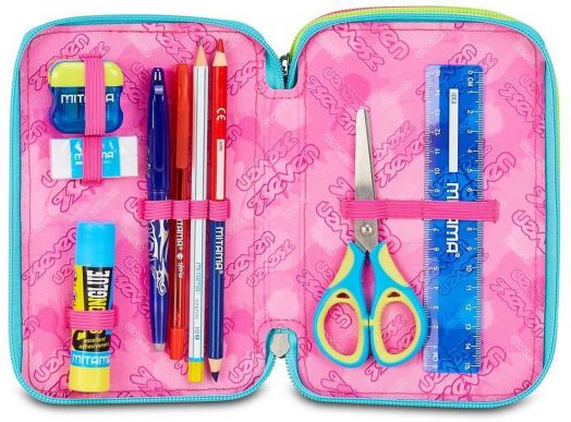 Ученически несесер Seven Write Down Fluo с три отделения, пълен