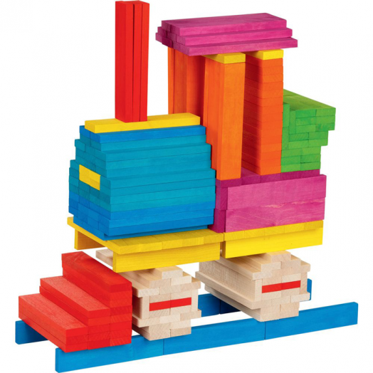 Дървен цветен конструктор Goki, 200 части