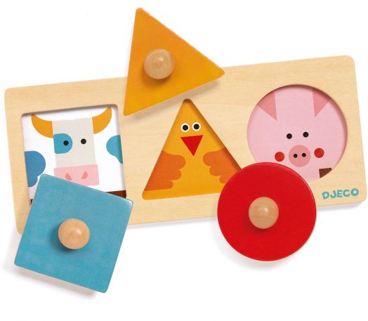 Дървена играчка за сортиране Djeco - Животни и форми