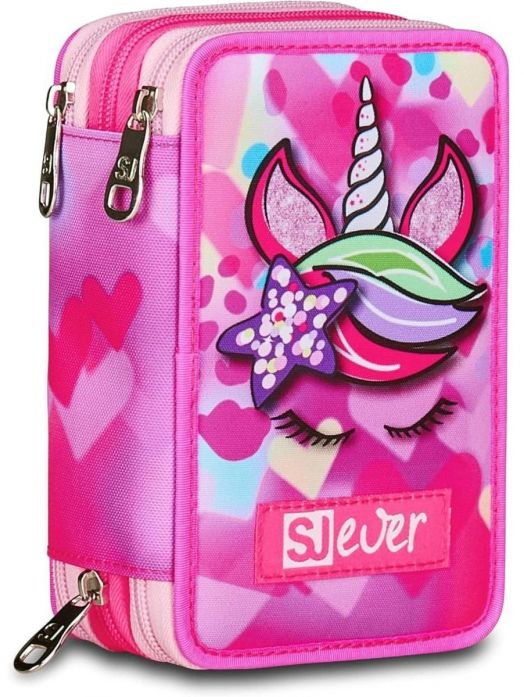 Ученически несесер Seven SJ Ever Unicorn с три отделения, пълен