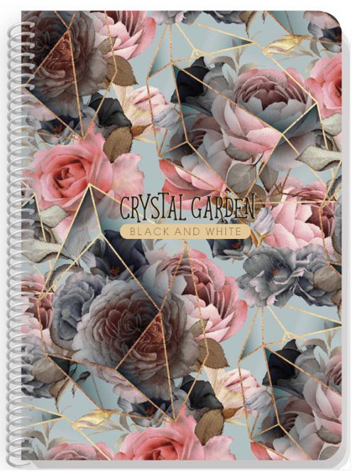 Тетрадка Black & White Crystal Garden / Europe А4 със спирала и 4 теми, 140 листа - широки редове