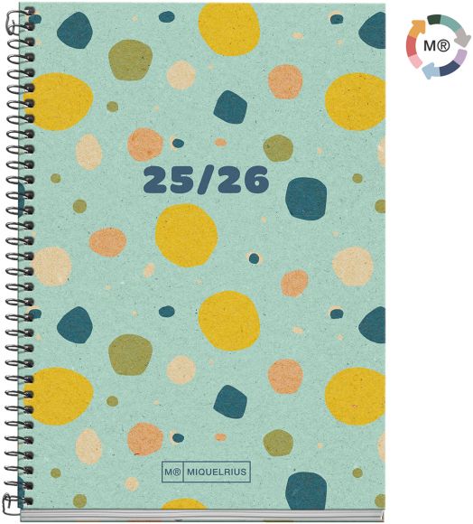 Тефтер - органайзер Miquelrius Eco Confetti от септември 2025 до юни 2026 г., ден на страница